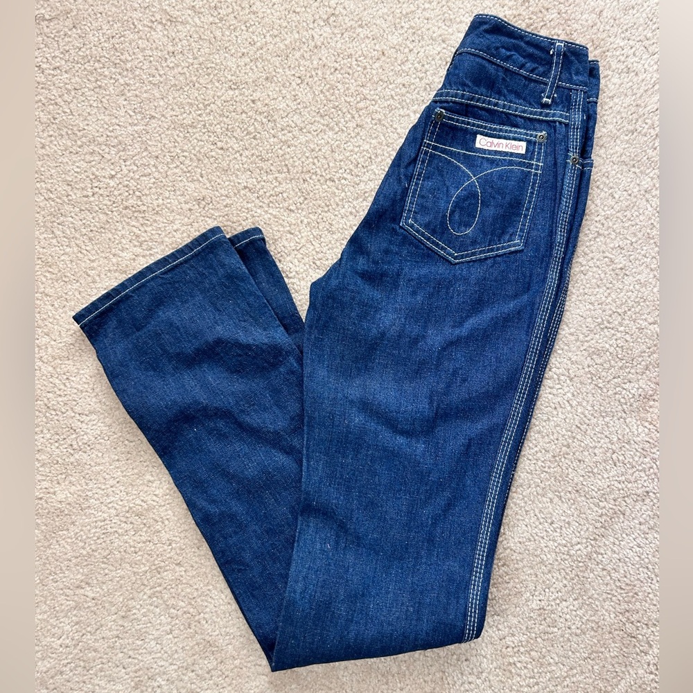 Vintage 80's CALVIN KLEIN Straight Leg Blue Denim High Waist Jeans - Size 0/XS
